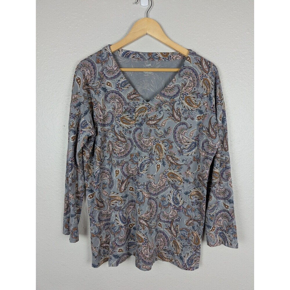 J. Jill‎ Women Simply Supima V Neck Tunic Top Paisley Bluestone Medium